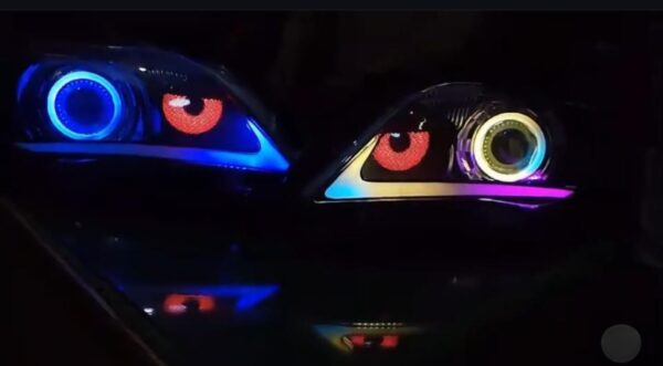 Toyota Corolla 2011-2014 Custom Round Shape Projector Headlight with RGB Halo Rings, Nike Style DRL & Eyes Pair - Image 2